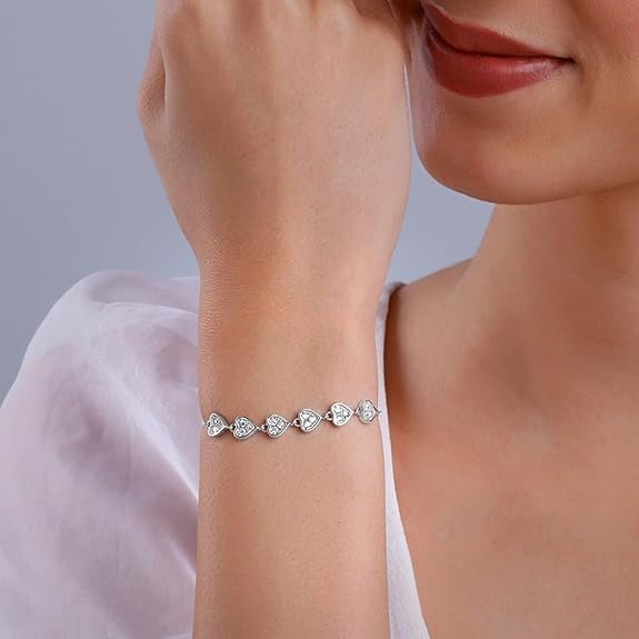 GIVA 925 Silver Zircon Heart String Bracelet, Adjustable | Gifts for Girlfriend, Gifts for Women & Girls| With Certificate of Authenticity and 925 Stamp | 6 Month Warranty* - Image 2