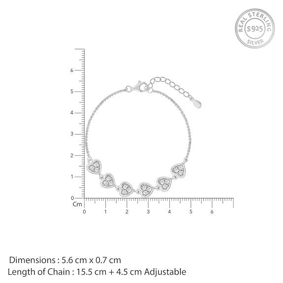 GIVA 925 Silver Zircon Heart String Bracelet, Adjustable | Gifts for Girlfriend, Gifts for Women & Girls| With Certificate of Authenticity and 925 Stamp | 6 Month Warranty* - Image 3