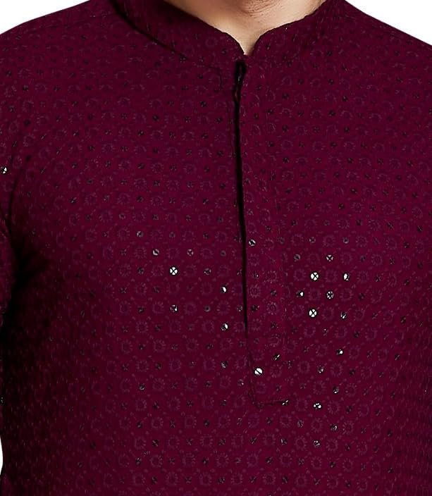 Men's Sequince Embroidered Cotton Blend Only Slim Fit Kurta - Image 4