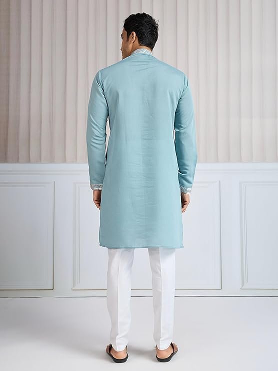 Kalaanj Men's Embroidered Silk Kurta - Image 3