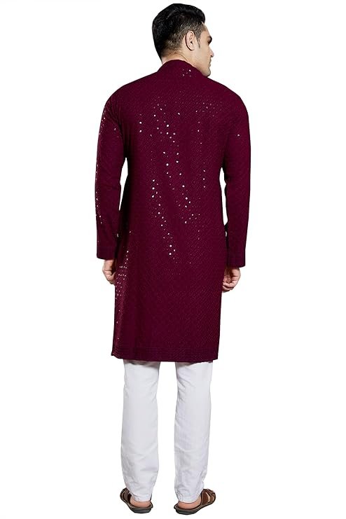Men's Sequince Embroidered Cotton Blend Only Slim Fit Kurta - Image 3