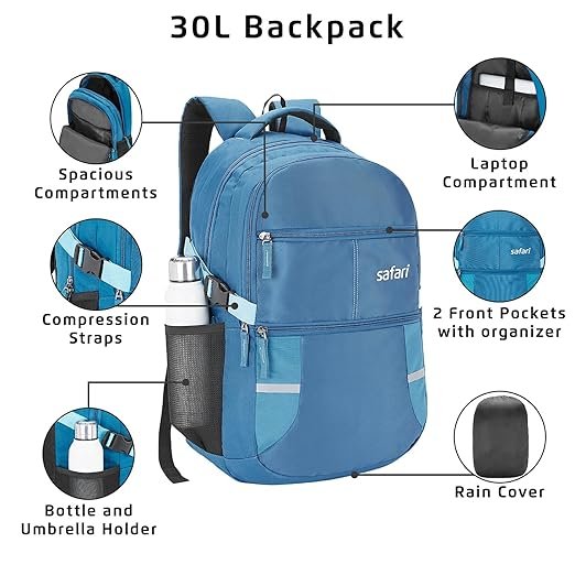 Large 5 Compartment Laptop Backpack With Raincover, College Bag, Travel Bag - Image 5