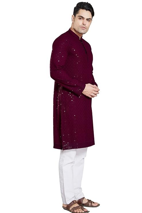 Men's Sequince Embroidered Cotton Blend Only Slim Fit Kurta - Image 2