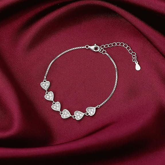 GIVA 925 Silver Zircon Heart String Bracelet, Adjustable | Gifts for Girlfriend, Gifts for Women & Girls| With Certificate of Authenticity and 925 Stamp | 6 Month Warranty* - Image 4
