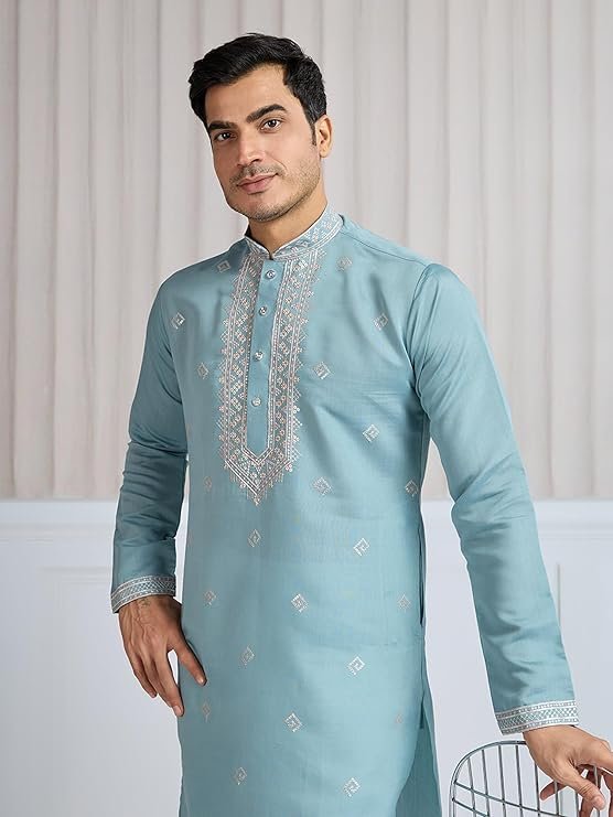 Kalaanj Men's Embroidered Silk Kurta - Image 4