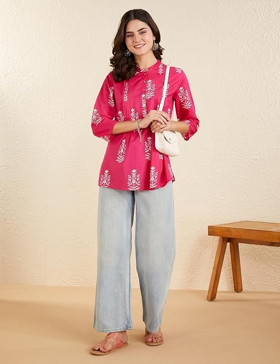 Women's Cotton Printed A-line Short Kurti | Available in Plus Size - Image 3